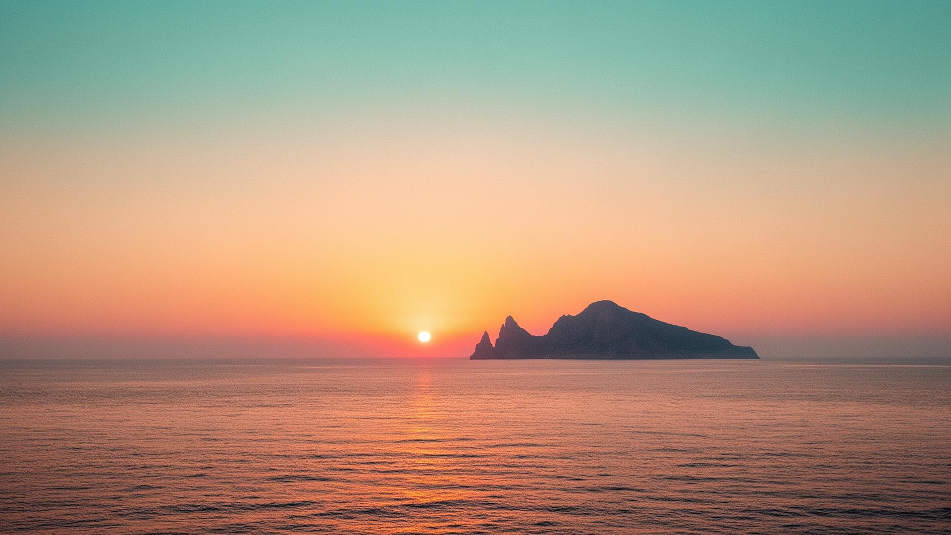 Cloudless Ibiza sunset over the Mediterranean